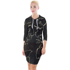 Katsushika Hokusai, Egrets From Quick Lessons In Simplified Drawing Quarter Sleeve Hood Bodycon Dress by Valentinaart