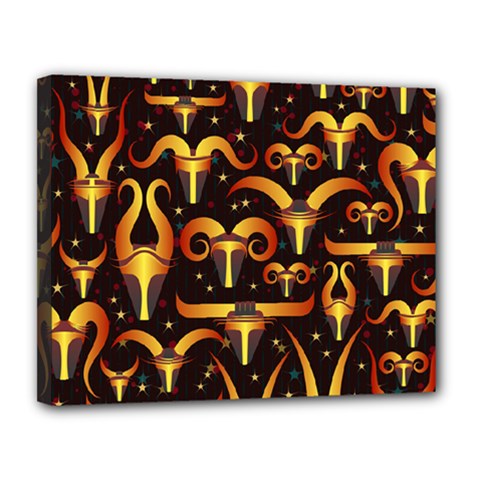 Stylised Horns Black Pattern Canvas 14  X 11  (stretched) by HermanTelo