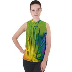 Abstract Pattern Lines Wave Mock Neck Chiffon Sleeveless Top by HermanTelo