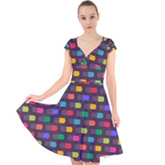 Background Colorful Geometric Cap Sleeve Front Wrap Midi Dress by HermanTelo