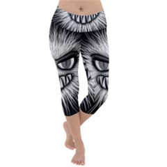 Monster Black White Eyes Lightweight Velour Capri Yoga Leggings by HermanTelo