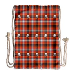 Plaid Pattern Red Squares Skull Drawstring Bag (large) by HermanTelo