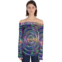 Wave Line Colorful Brush Particles Off Shoulder Long Sleeve Top by HermanTelo