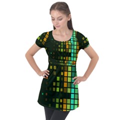 Abstract Plaid Puff Sleeve Tunic Top by HermanTelo