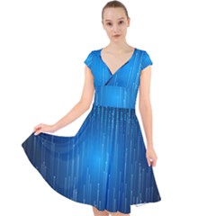 Abstract Line Space Cap Sleeve Front Wrap Midi Dress by HermanTelo