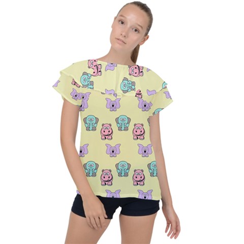 Animals Pastel Children Colorful Ruffle Collar Chiffon Blouse by HermanTelo