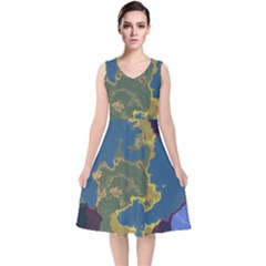 Map Geography World V-neck Midi Sleeveless Dress  by HermanTelo