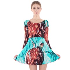 Tortoise Marine Animal Shell Sea Long Sleeve Velvet Skater Dress by HermanTelo