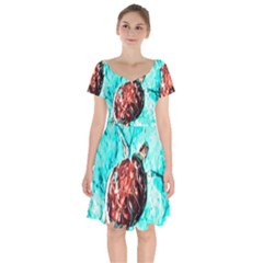 Tortoise Marine Animal Shell Sea Short Sleeve Bardot Dress by HermanTelo