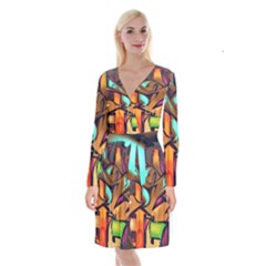 Graffiti Mural Street Art Wall Art Long Sleeve Velvet Front Wrap Dress by Pakrebo