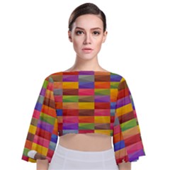 Abstract Background Geometric Tie Back Butterfly Sleeve Chiffon Top by Mariart