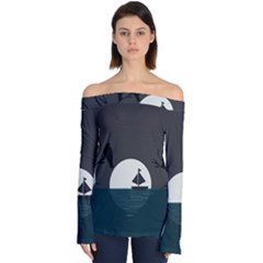 Birds Moon Moonlight Tree Animal Off Shoulder Long Sleeve Top by HermanTelo