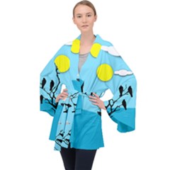Birds Sun Tree Animal Black Tree Velvet Kimono Robe by HermanTelo