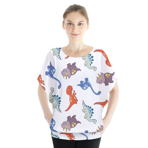 Pattern Dinosaurs Batwing Chiffon Blouse by HermanTelo
