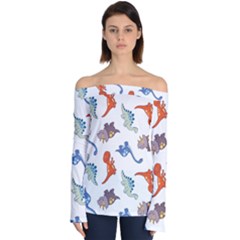 Pattern Dinosaurs Off Shoulder Long Sleeve Top by HermanTelo