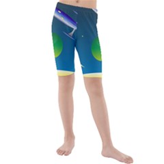 Rocket Spaceship Space Kids  Mid Length Swim Shorts by HermanTelo