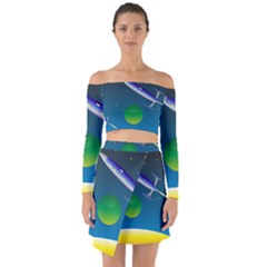 Rocket Spaceship Space Off Shoulder Top With Skirt Set by HermanTelo