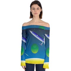 Rocket Spaceship Space Off Shoulder Long Sleeve Top by HermanTelo