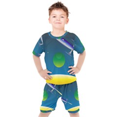 Rocket Spaceship Space Kids  Tee And Shorts Set by HermanTelo