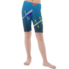 Rocket Spaceship Space Galaxy Kids  Mid Length Swim Shorts by HermanTelo