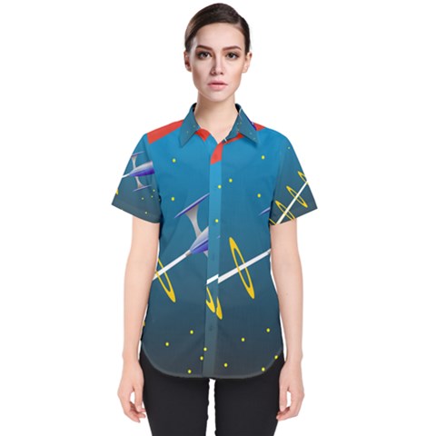 Rocket Spaceship Space Galaxy Women s Short Sleeve Shirt by HermanTelo