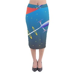Rocket Spaceship Space Galaxy Velvet Midi Pencil Skirt by HermanTelo