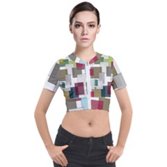 Wallpaper Texture Plaid Short Sleeve Cropped Jacket by HermanTelo