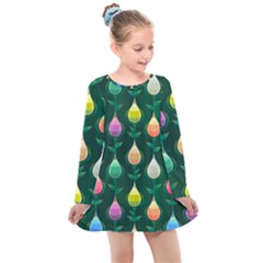 Tulips Seamless Pattern Background Kids  Long Sleeve Dress by HermanTelo