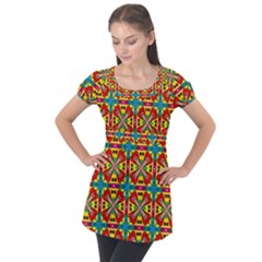 Seamless Pattern Tile Tileable Puff Sleeve Tunic Top by Pakrebo