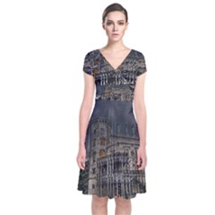 Castle Mansion Architecture House Short Sleeve Front Wrap Dress by Pakrebo