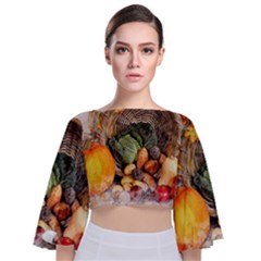 Pumpkin Vegetables Autumn Tie Back Butterfly Sleeve Chiffon Top by Pakrebo