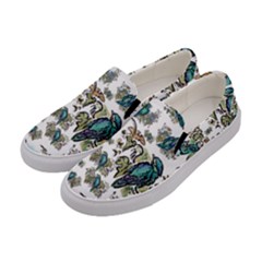 Blue Birds Of Happiness - White - By Larenard Studios Women s Canvas Slip Ons by LaRenard