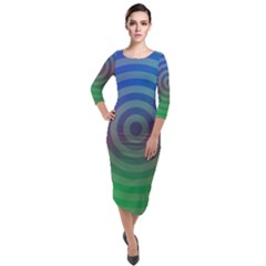 Blue Green Abstract Background Quarter Sleeve Midi Velour Bodycon Dress by HermanTelo