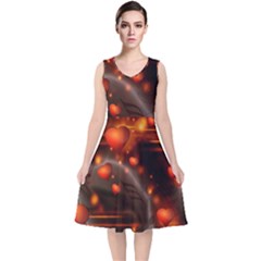 Valentine Day Love Heart V-neck Midi Sleeveless Dress  by HermanTelo