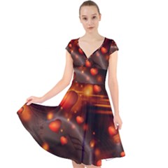 Valentine Day Love Heart Cap Sleeve Front Wrap Midi Dress by HermanTelo