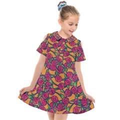 Roses  Kids  Short Sleeve Shirt Dress by BubbSnugg