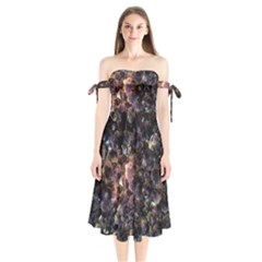 Amethyst Shoulder Tie Bardot Midi Dress by WensdaiAmbrose