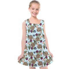 Cracked Doll Pattern Blue Kids  Cross Back Dress by snowwhitegirl