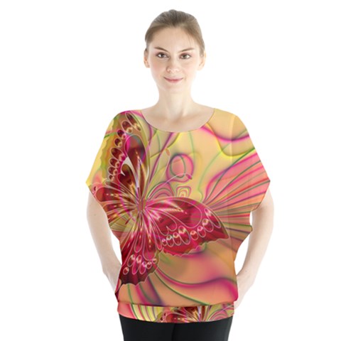 Arrangement Butterfly Pink Batwing Chiffon Blouse by HermanTelo