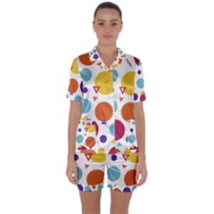 Background Polka Dot Satin Short Sleeve Pyjamas Set by HermanTelo