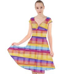 Background Line Rainbow Cap Sleeve Front Wrap Midi Dress by HermanTelo