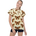 Butterflies Insects Pattern Ruffle Collar Chiffon Blouse View1