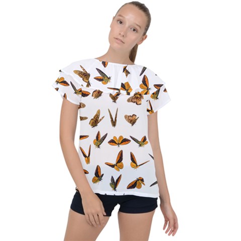 Butterflies Insect Swarm Ruffle Collar Chiffon Blouse by HermanTelo