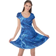 Blue Pattern Texture Art Cap Sleeve Dress by HermanTelo