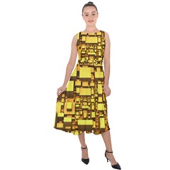 Cubes Grid Geometric 3d Square Midi Tie-back Chiffon Dress by HermanTelo