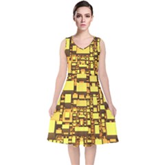 Cubes Grid Geometric 3d Square V-neck Midi Sleeveless Dress  by HermanTelo