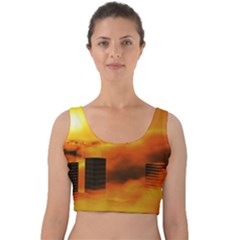 City Sun Clouds Smog Sky Yellow Velvet Crop Top by HermanTelo