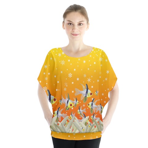 Fish Snow Coral Fairy Tale Batwing Chiffon Blouse by HermanTelo