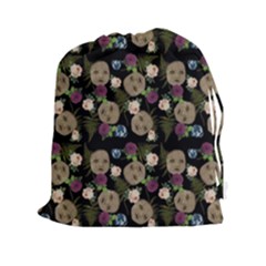 Cracked Doll Pattern Black Drawstring Pouch (xxl) by snowwhitegirl