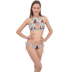 Egyptian Design Men Worker Slaves Cross Front Halter Bikini Set by Sapixe